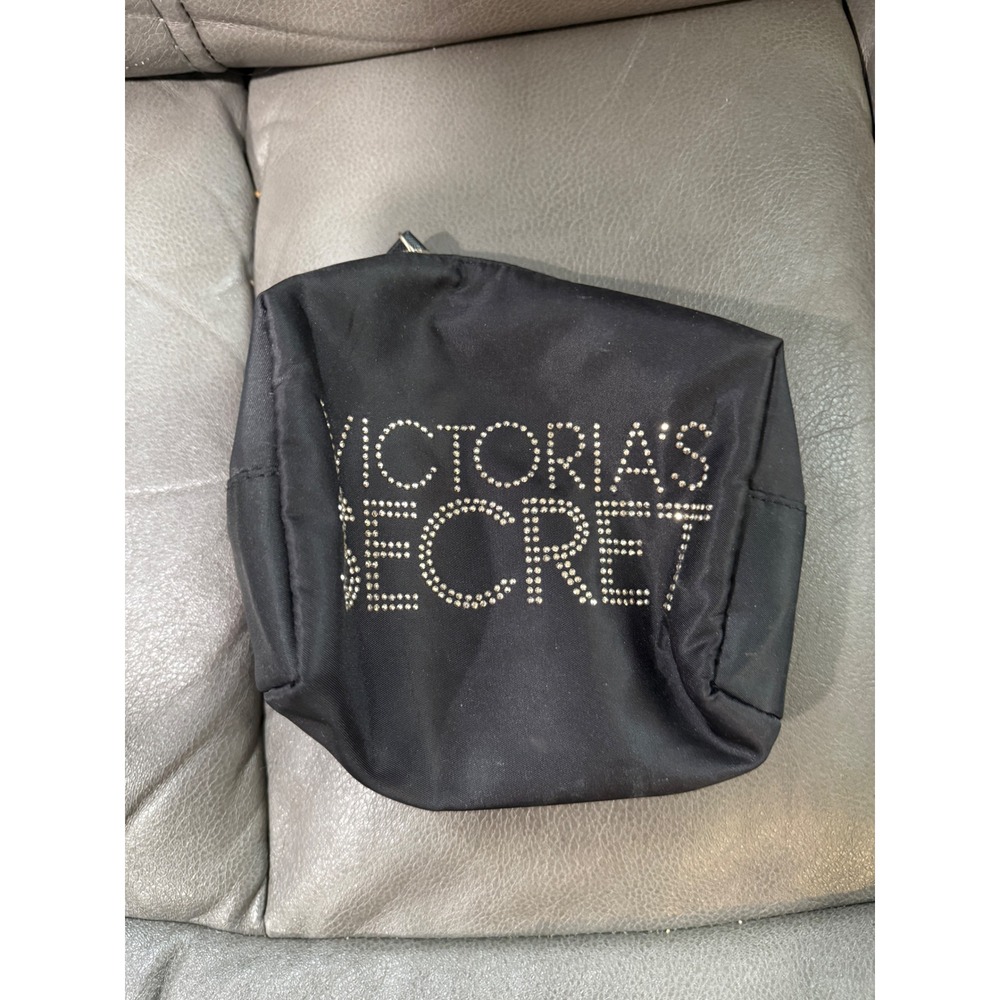 Victoria's Secret Black Rhinestone Logo Cosmetic Bag Pouch